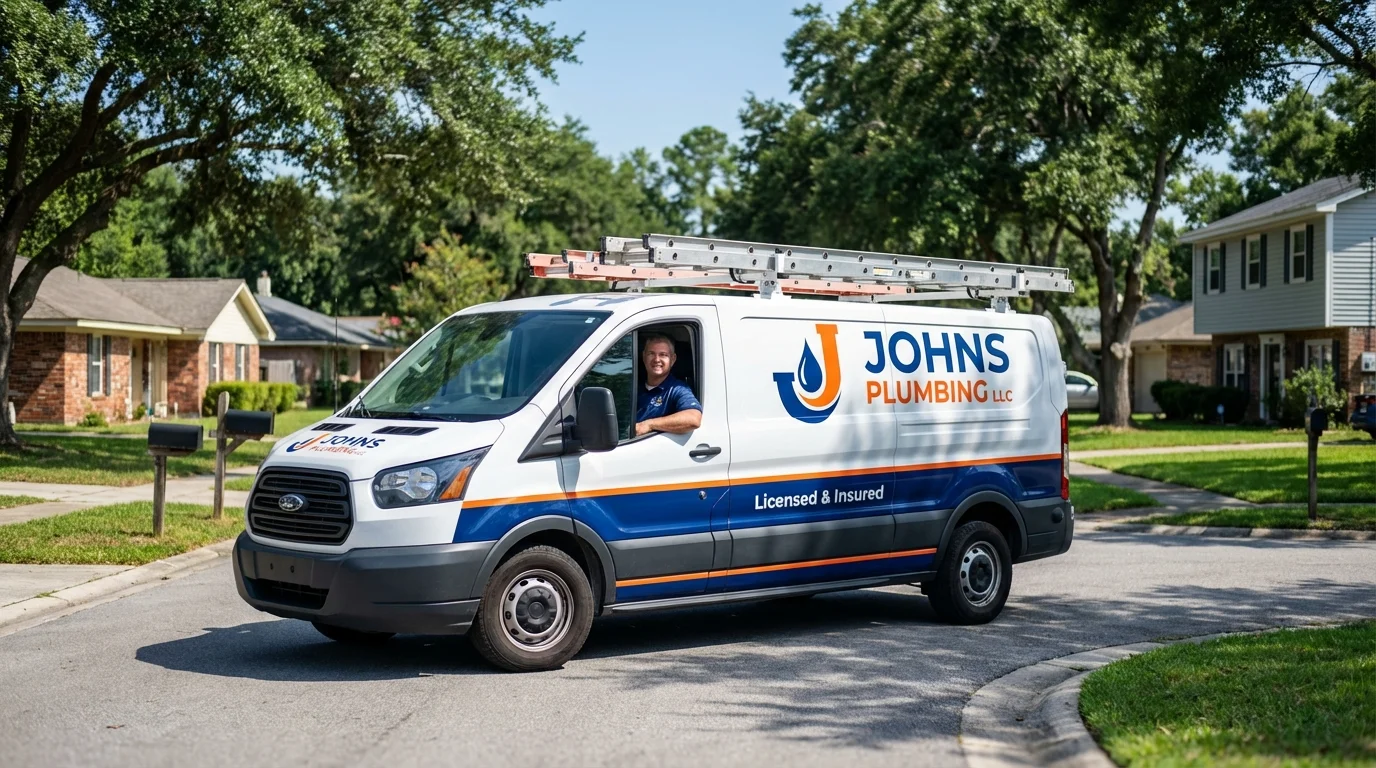 Johns Plumbing LLC service van in Farmville, NC