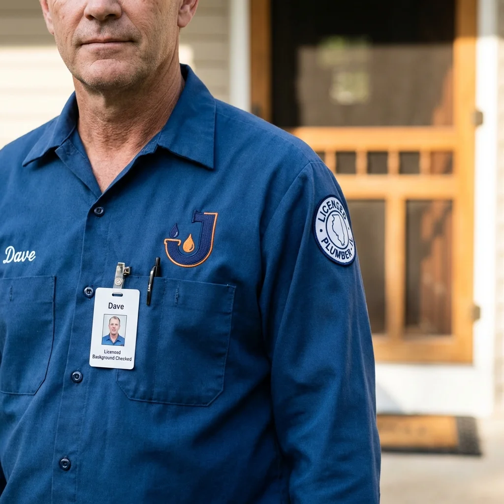 Licensed plumber showing ID badge in Farmville, NC