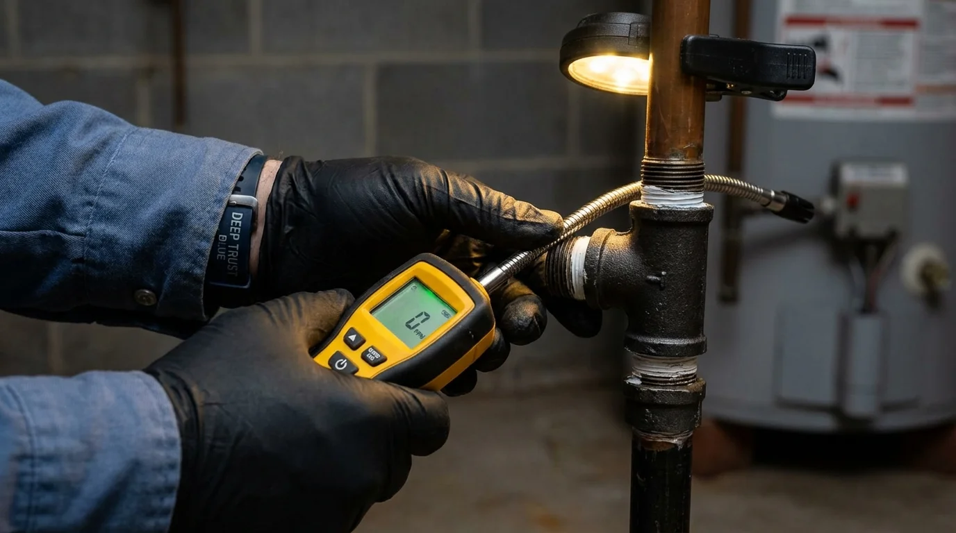 Gas leak detection with electronic sniffer by Johns Plumbing LLC in Farmville