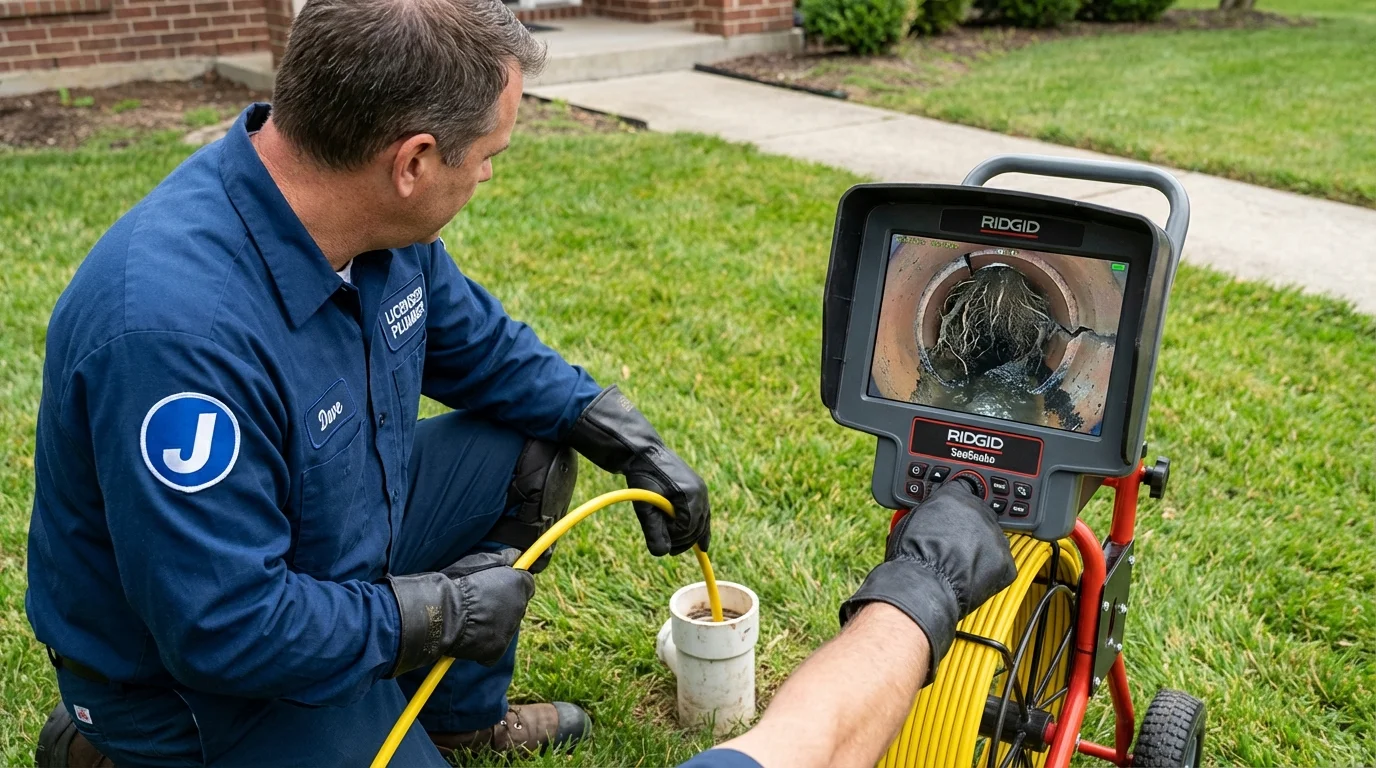 Sewer camera inspection being performed by Johns Plumbing LLC in Farmville