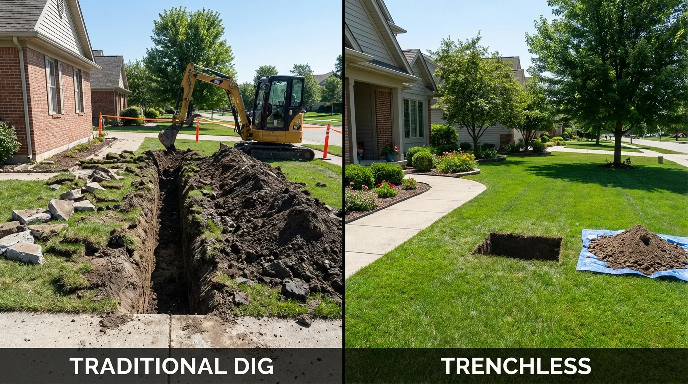 Trenchless sewer repair with minimal yard damage versus traditional excavation in Farmville, NC